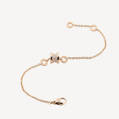 [⭐Sparkve]ZERO 1 SOFT PINK GOLD WITH PAVED DIAMONDS ON THE SPIRAL BRACELET