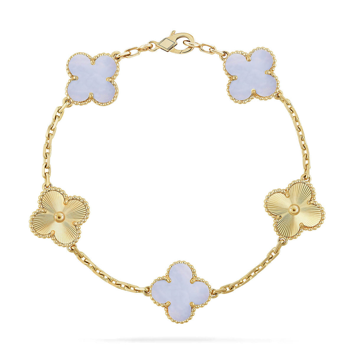 [⭐Sparkve] CLOVER 5 MOTIF PURPLE CHALCEDONY BRACELET COLLECTION