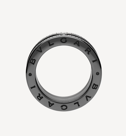 [⭐Sparkve]ZERO 1 ROCK FOUR-BAND BLACK CERAMIC WITH STUDDED SPIRAL AND PAVED DIAMONDS RING