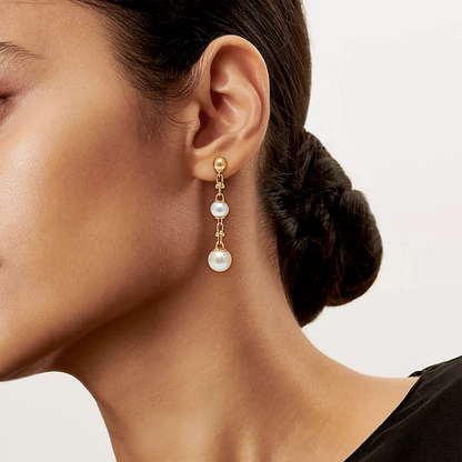 [⭐Sparkve Jewels]TRIPLE DROP LINK EARRINGS GOLD WITH FRESHWATER PEARLS