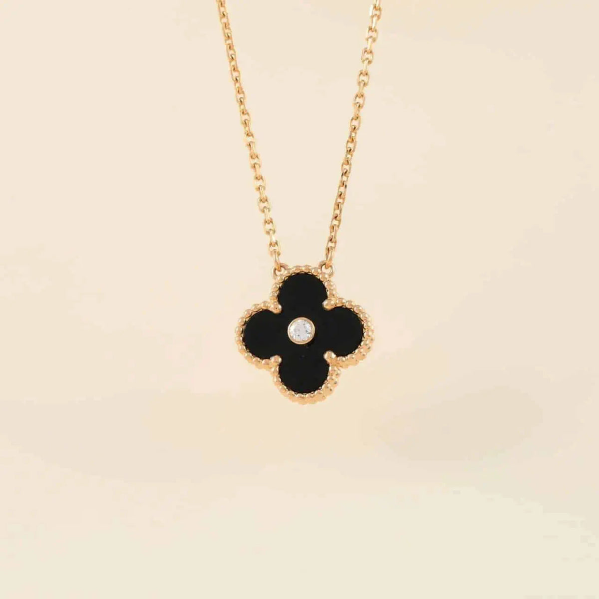 [⭐Sparkve]CLOVER 15MM DIAMOND ONYX NECKLACE