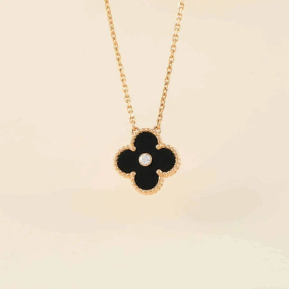 [⭐Sparkve]CLOVER 15MM DIAMOND ONYX NECKLACE