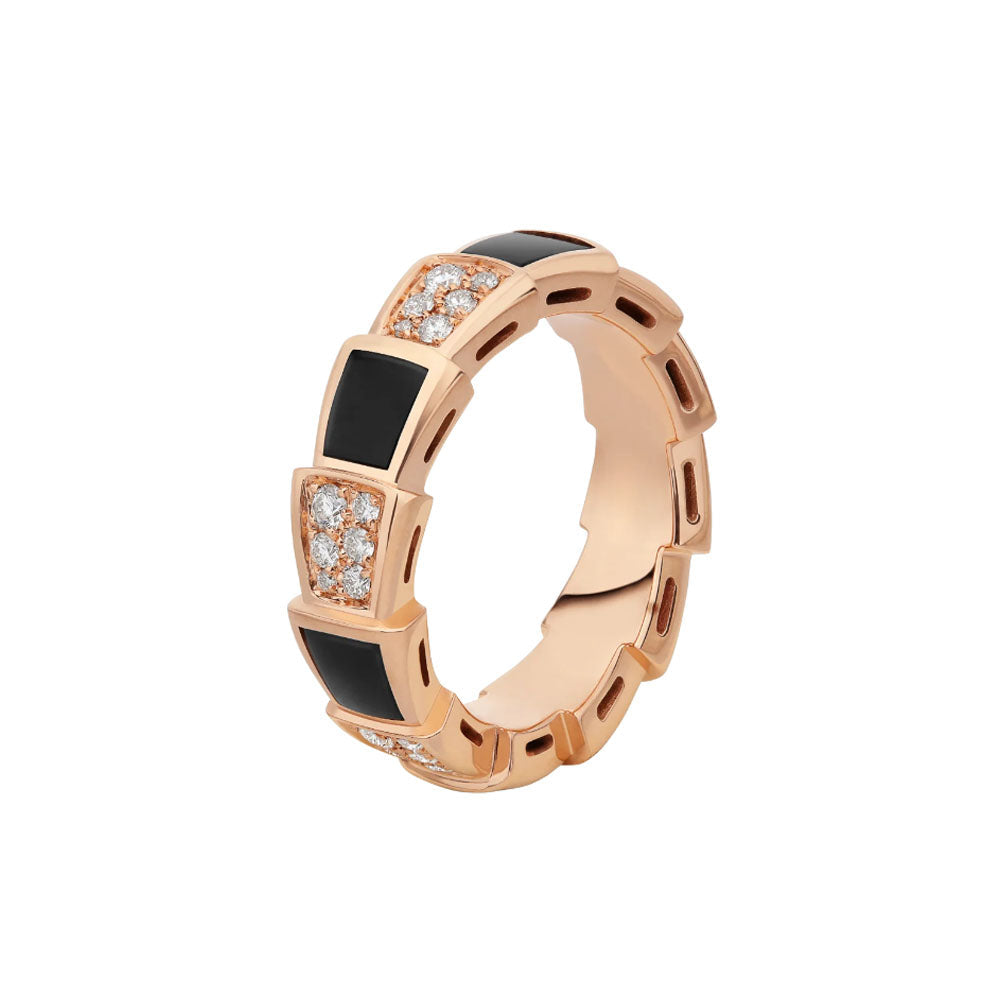 [⭐Sparkve]SERPENTI RING PINK GOLD BLACK MOP DIAMOND PAVED 4MM