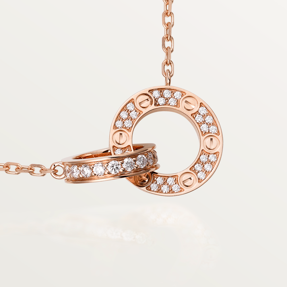 [⭐Sparkve]LOVE 7.6MM NECKLACE ROSE GOLD AND SILVER  FULL DIAMOND