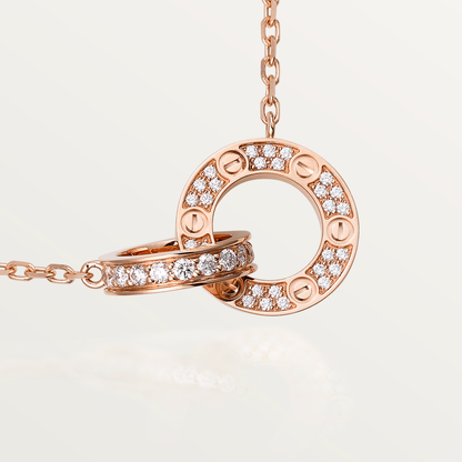 [⭐Sparkve]LOVE 7.6MM NECKLACE ROSE GOLD AND SILVER  FULL DIAMOND