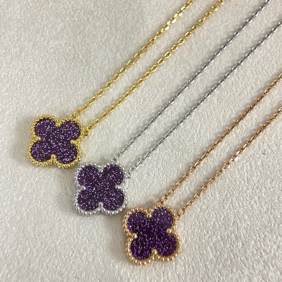 [⭐Sparkve]NEW 15MM PURPLE SAND-GOLD FOUR-LEAF CLOVER NECKLACE