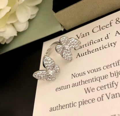 [⭐Sparkve]TWIN SILVER BUTTERFLY DIAMOND RING