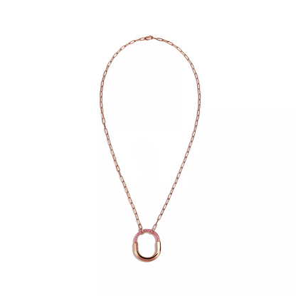 [⭐Sparkve Jewels]LOCK MEDIUM PENDANT PINK DIAMOND PINK GOLD NECKLACE