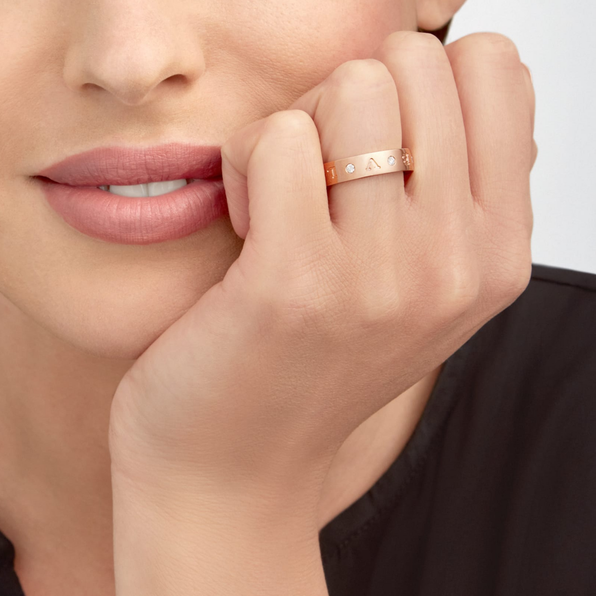 [⭐Sparkve]ZERO 1 ESSENTIAL PINK GOLD BAND WITH DIAMONDS RING