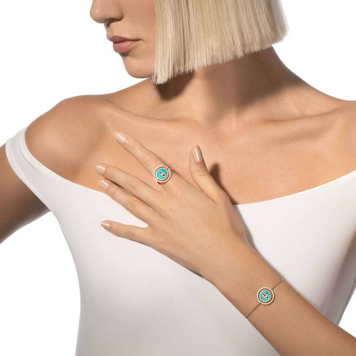 [⭐Sparkve]Demo MOVE TURQUOISE PINK GOLD DIAMOND BRACELET