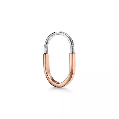 [⭐Sparkve Jewels]LOCK EARRINGS ROSE AND WHITE GOLD DIAMONDS EXTRA LARGE