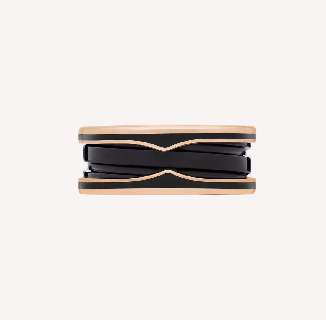 [⭐Sparkve]ZERO 1 TWO-BAND WITH MATTE BLACK CERAMIC PINK GOLD RING