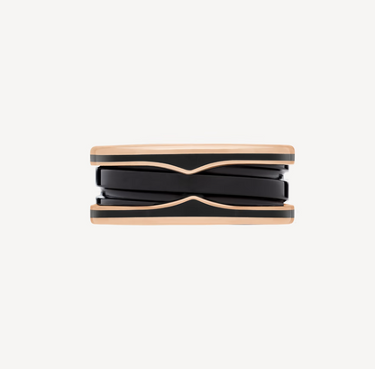 [⭐Sparkve]ZERO 1 TWO-BAND WITH MATTE BLACK CERAMIC PINK GOLD RING