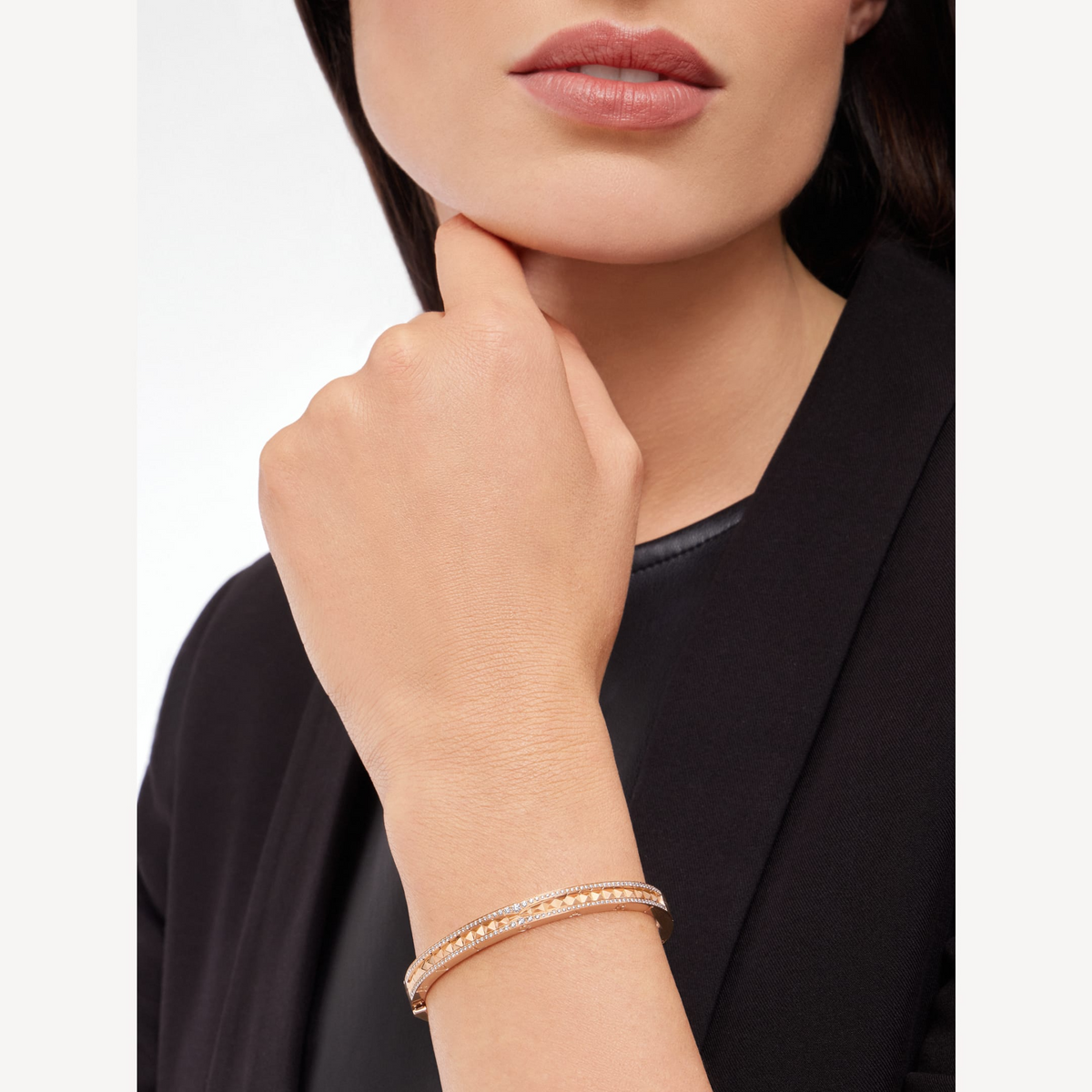 [⭐Sparkve]ZERO 1 SPIRAL AND PAVED DIAMOND PINK GOLD BRACELET