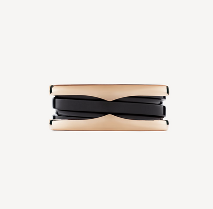 [⭐Sparkve]ZERO 1 TWO-BAND LOOPS AND BLACK CERAMIC PINK GOLD RING
