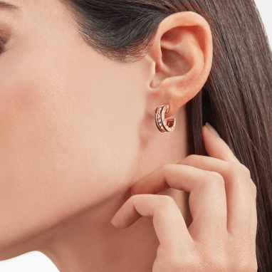 [⭐Sparkve]ZERO 1 ROCK PINK GOLD EARRINGS WITH STUDDED SPIRAL AND BLACK CERAMIC