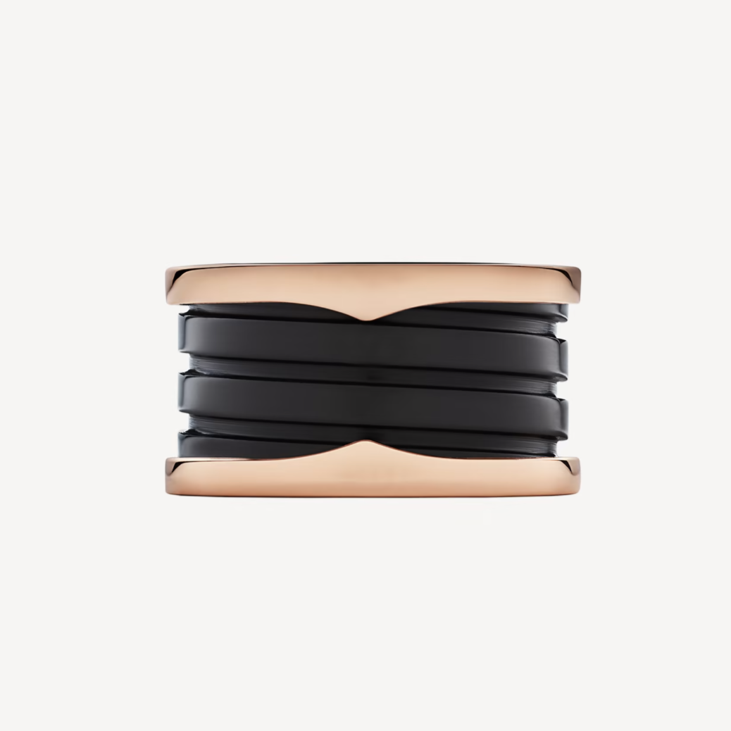 [⭐Sparkve]ZERO 1 FOUR-BAND LOOPS AND BLACK CERAMIC SPIRAL PINK GOLD RING