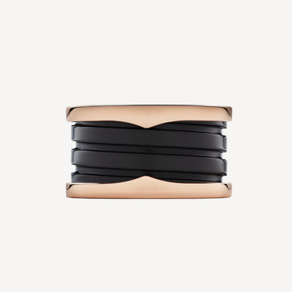 [⭐Sparkve]ZERO 1 FOUR-BAND LOOPS AND BLACK CERAMIC SPIRAL PINK GOLD RING