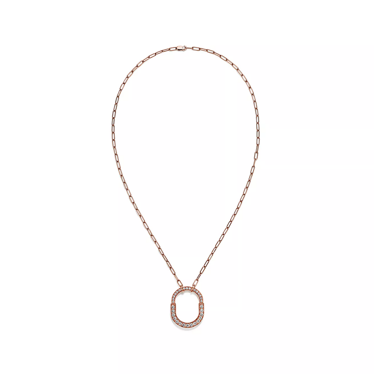 [⭐Sparkve Jewels]LOCK NECKLACE MEDIUM PENDANT PINK GOLD PAVED DIAMONDS