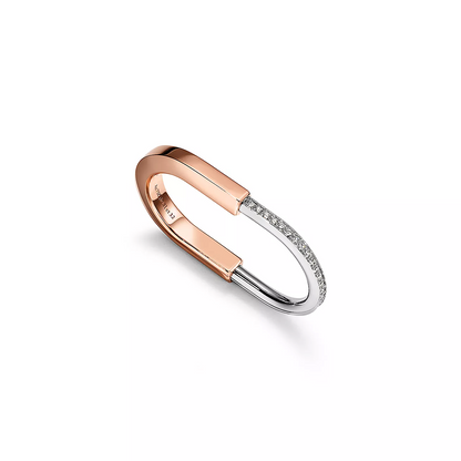 [⭐Sparkve Jewels]LOCK RING TOW-FINGER ROSE AND WHITE GOLD DIAMONDS