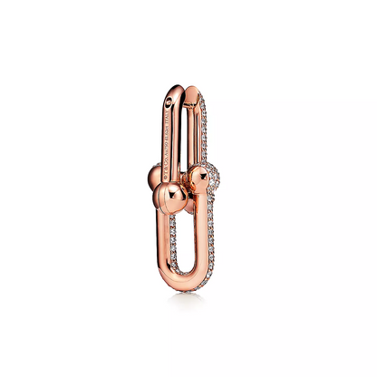[⭐Sparkve Jewels]LARGE LINK EARRINGS PINK GOLD WITH PAVED DIAMONDS