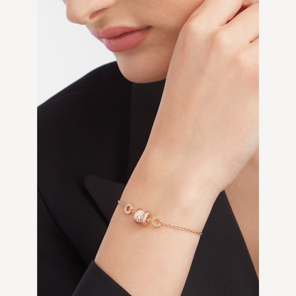 [⭐Sparkve]ZERO 1 SOFT PINK GOLD WITH PAVED DIAMONDS ON THE SPIRAL BRACELET