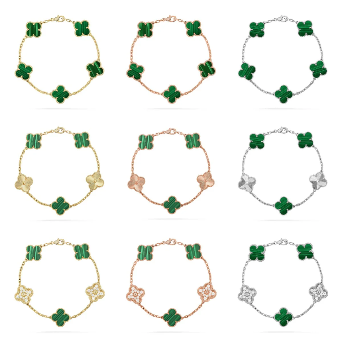 [⭐Sparkve] CLOVER 5 MOTIF MALACHITE BRACELET COLLECTION