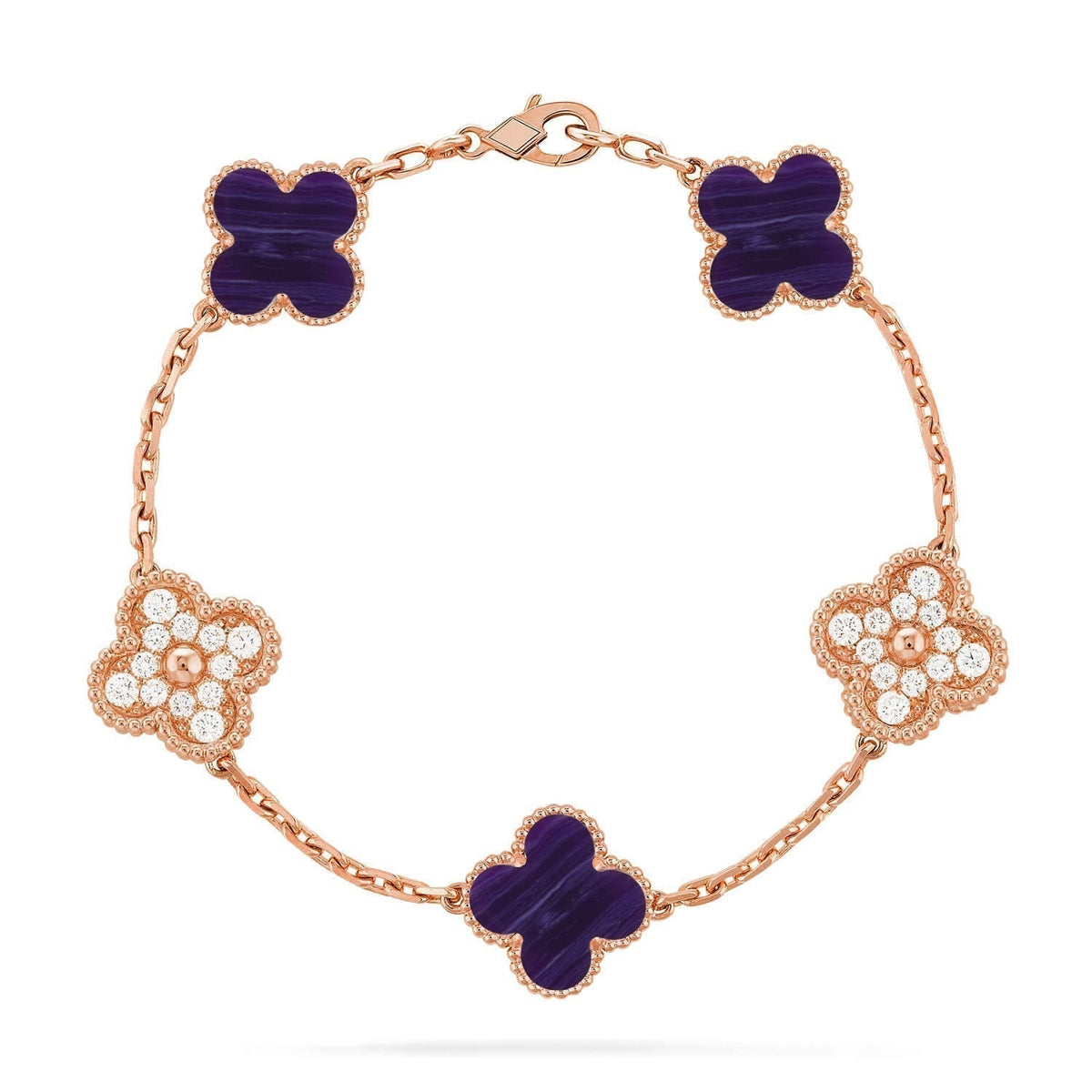 [⭐Sparkve]CLOVER 5 MOTIF PURPLE STRIPES BRACELET COLLECTION