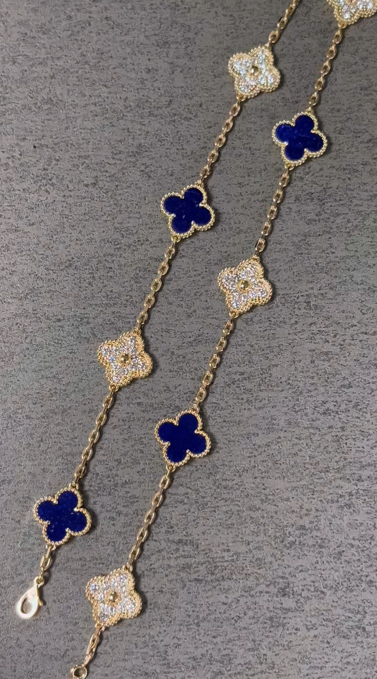[⭐Sparkve]CLOVER 10 MOTIFS DIAMONDS SET IN LAPIS LAZULI
