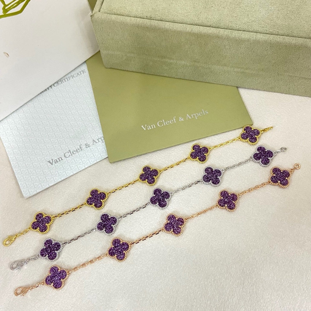 [⭐Sparkve]NEW PURPLE SAND-GOLD FOUR-LEAF CLOVER 5-FLOWER BRACELET