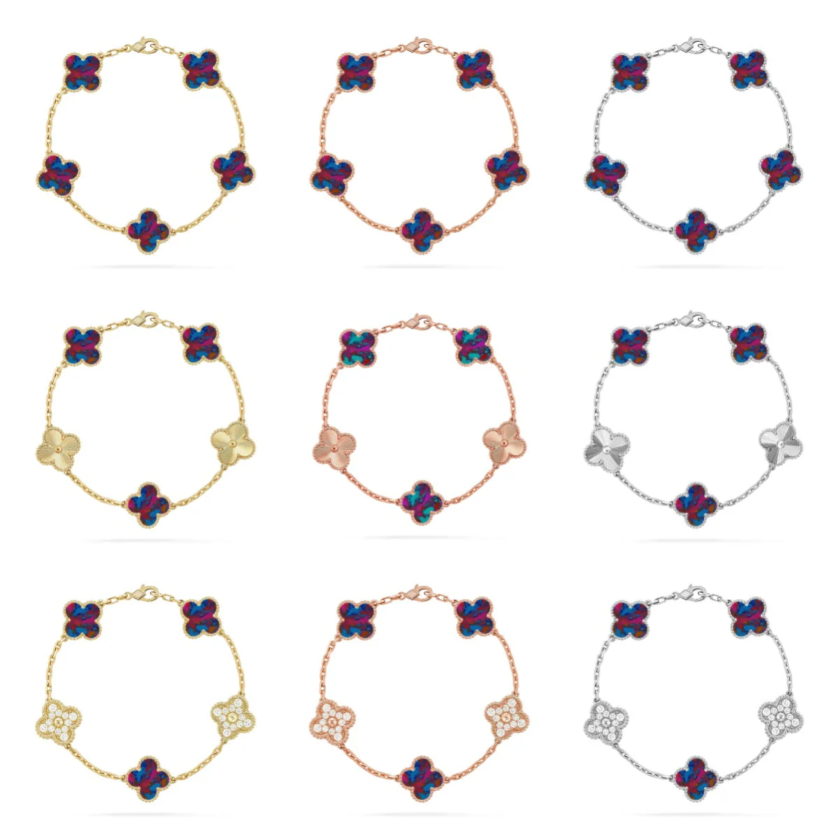 [⭐Sparkve]CLOVER 5 MOTIF COLOR GEMSTONES BRACELET COLLECTION