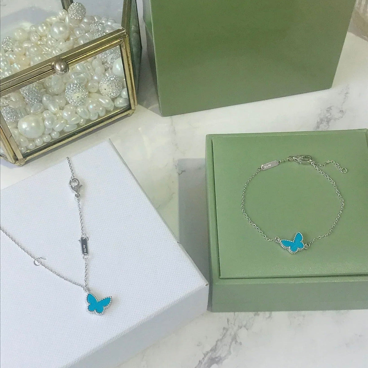 [⭐Sparkve]BUTTERFLY TURQUOISE BUTTERFLY BRACELET SILVER