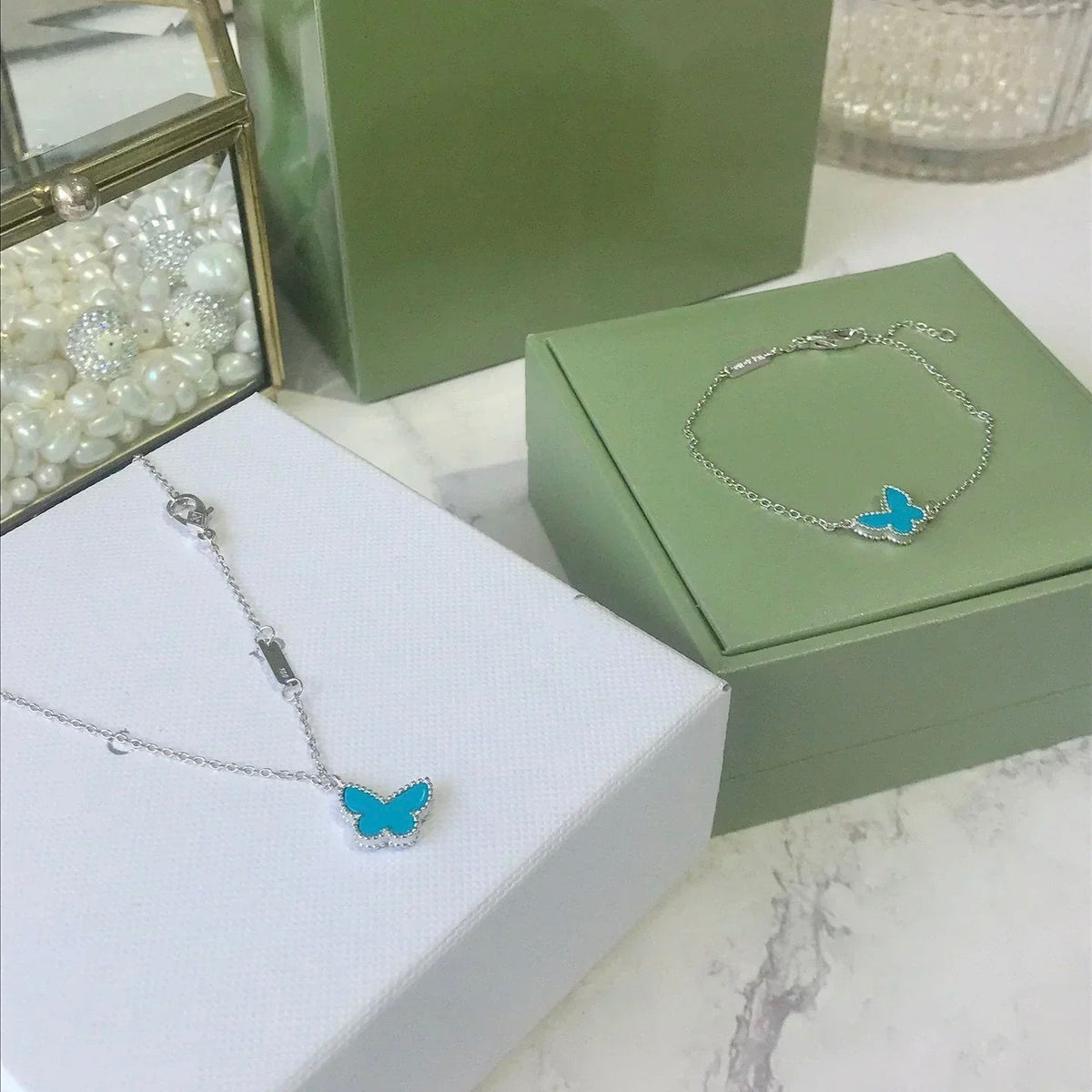 [⭐Sparkve]BUTTERFLY TURQUOISE BUTTERFLY BRACELET SILVER