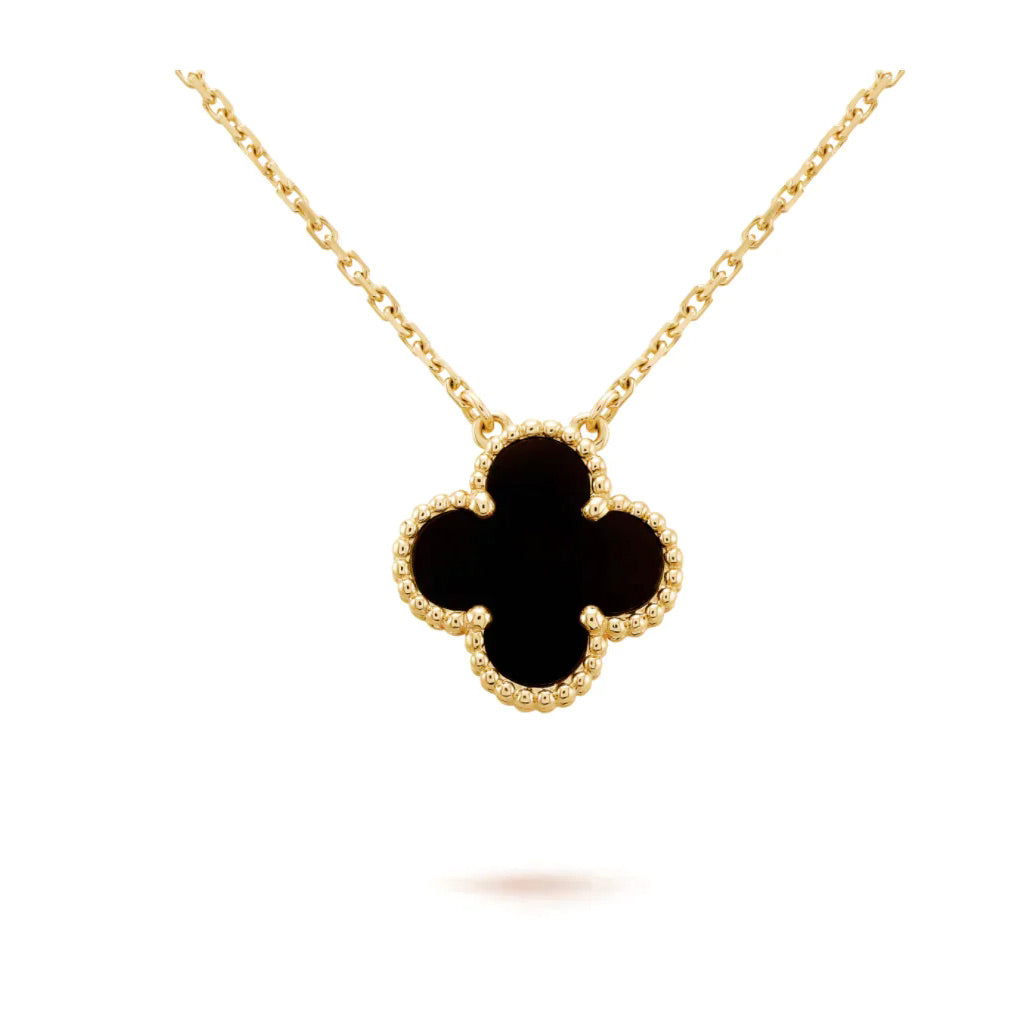 [⭐Sparkve]CLOVER 15MM BLACK ONYX SINGLE FLOWER NECKLACE