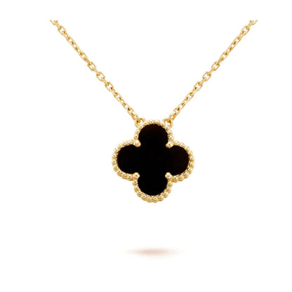 [⭐Sparkve]CLOVER 15MM BLACK ONYX SINGLE FLOWER NECKLACE