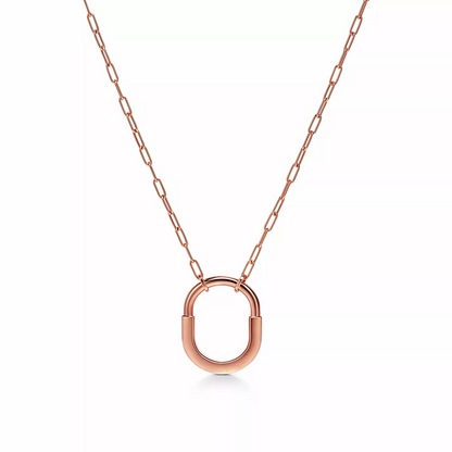 [⭐Sparkve Jewels]LOCK MEDIUM PENDANT PINK DIAMOND PINK GOLD NECKLACE