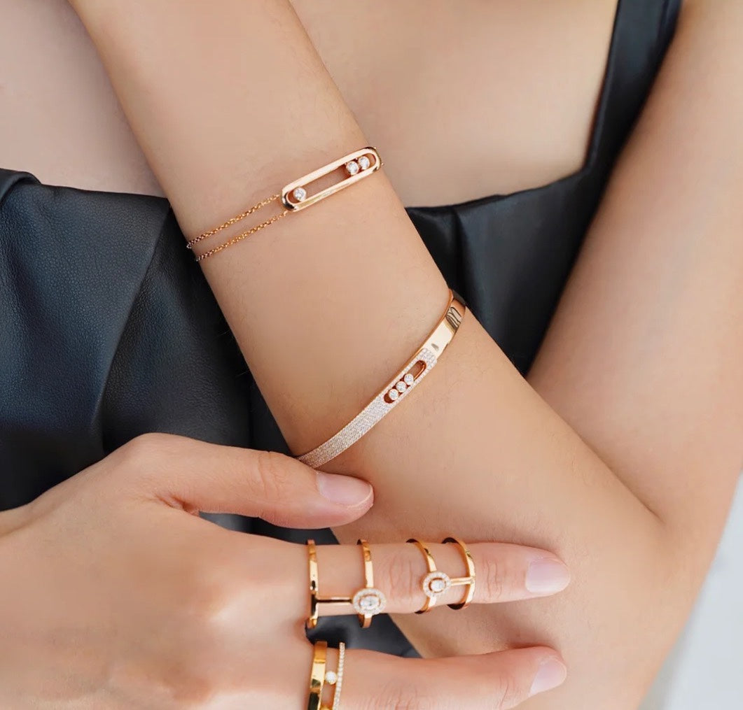 [⭐Sparkve]Move Noa Rose Gold Pavé Diamond Bangle Bracelet