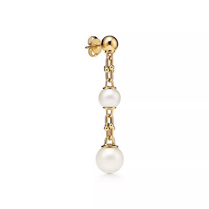 [⭐Sparkve Jewels]TRIPLE DROP LINK EARRINGS GOLD WITH FRESHWATER PEARLS
