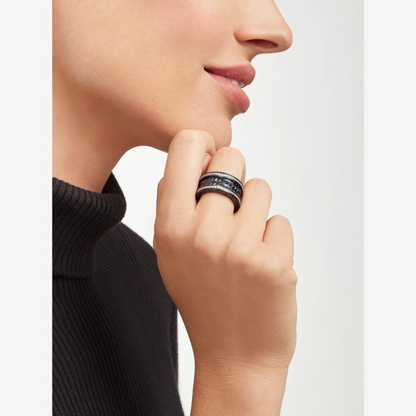 [⭐Sparkve]ZERO 1 ROCK FOUR-BAND BLACK CERAMIC WITH STUDDED SPIRAL AND PAVED DIAMONDS RING