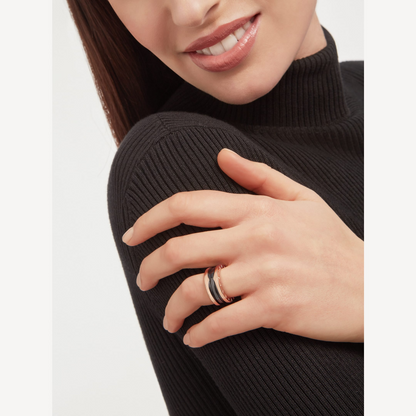 [⭐Sparkve]ZERO 1 TWO-BAND LOOPS AND BLACK CERAMIC PINK GOLD RING