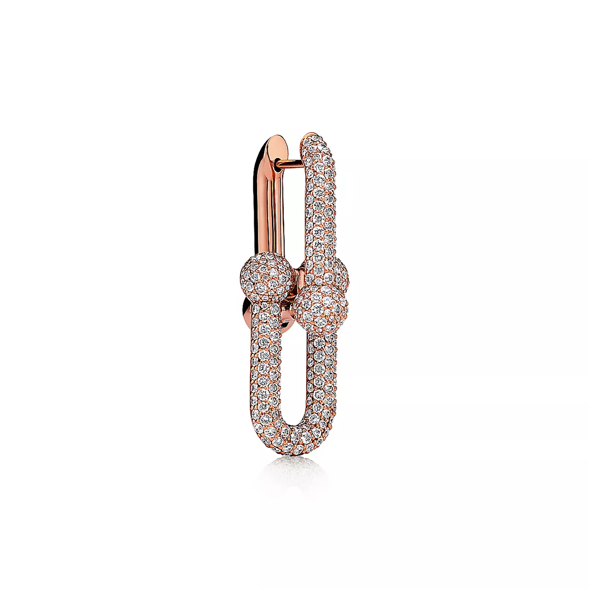 [⭐Sparkve Jewels]LARGE LINK EARRINGS PINK GOLD WITH PAVED DIAMONDS