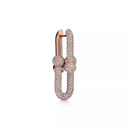 [⭐Sparkve Jewels]LARGE LINK EARRINGS PINK GOLD WITH PAVED DIAMONDS