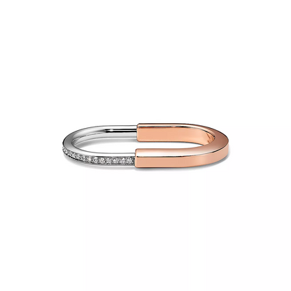 [⭐Sparkve Jewels]LOCK RING TOW-FINGER ROSE AND WHITE GOLD DIAMONDS