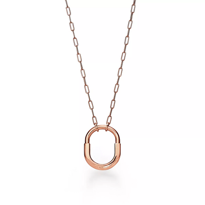 [⭐Sparkve Jewels]LOCK NECKLACE MEDIUM PENDANT PINK GOLD PAVED DIAMONDS