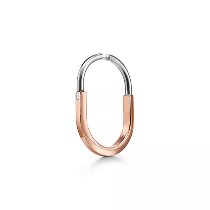 [⭐Sparkve Jewels]LOCK EARRINGS ROSE AND WHITE GOLD DIAMONDS EXTRA LARGE