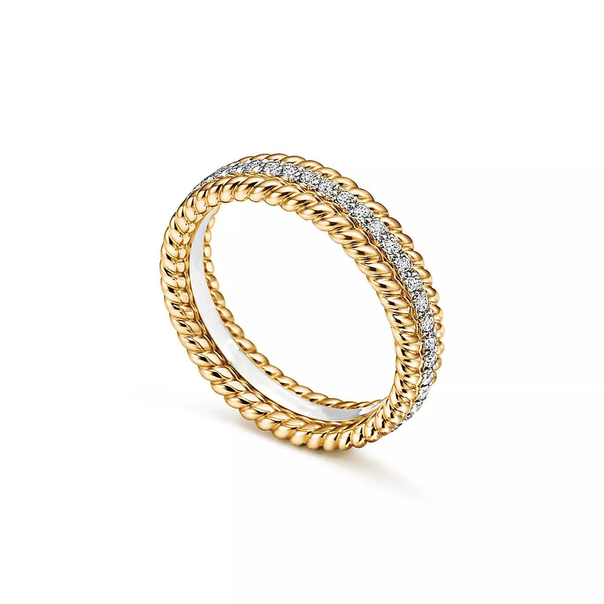 [⭐Sparkve Jewels]ROPE TWO-ROW GOLD DIAMOND RING