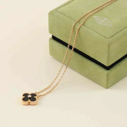 [⭐Sparkve]CLOVER 15MM DIAMOND ONYX NECKLACE