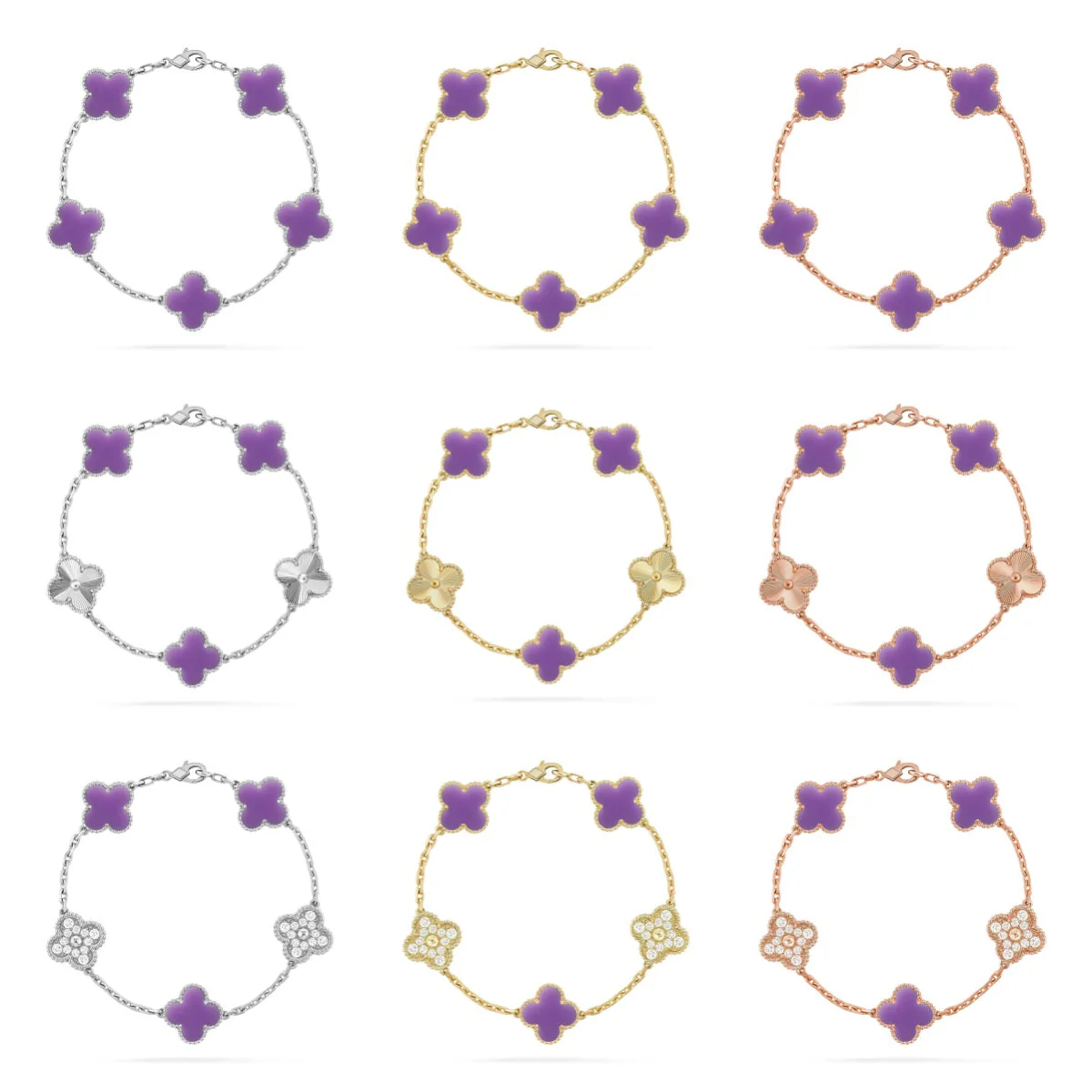 [⭐Sparkve]CLOVER 5 MOTIF LIGHT PURPLE BRACELET COLLECTION