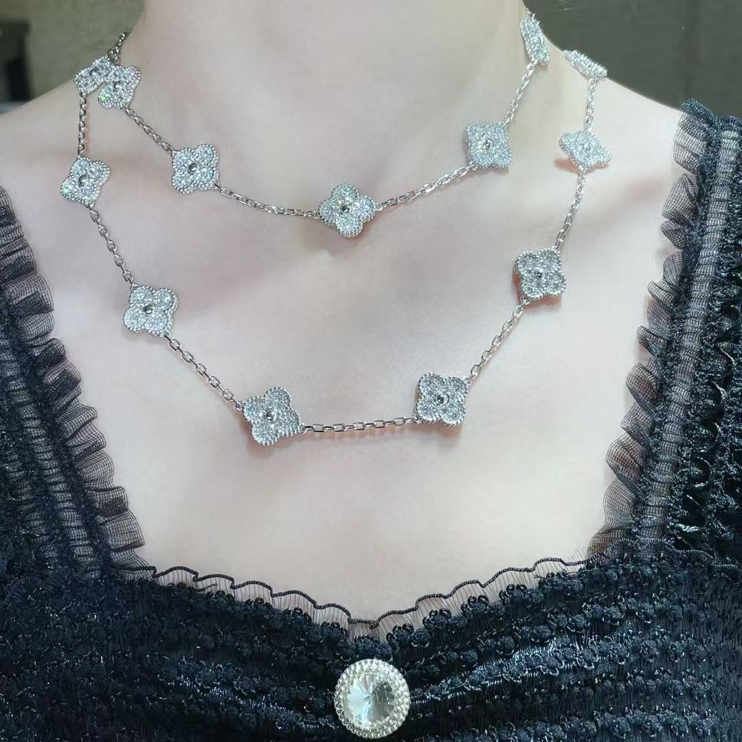 [⭐Sparkve]CLOVER 20 MOTIFS FULL-DIAMOND NECKLACE