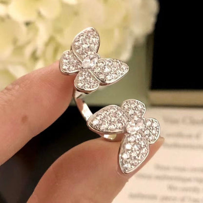 [⭐Sparkve]TWIN SILVER BUTTERFLY DIAMOND RING